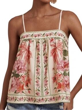 Sleeveless Printed Tank Top in Mint & Red